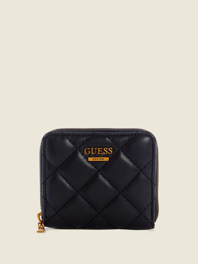 Guess Cessily Quilted Small Zip-Around Women\'s Wallets Black | 2586-WCIJA