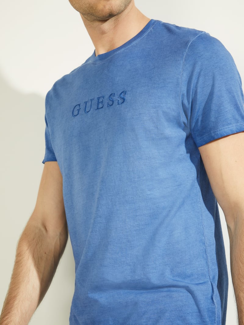 Guess Classic Pima Washed Logo Tee Men's T Shirts Blue | 0268-HSZPG