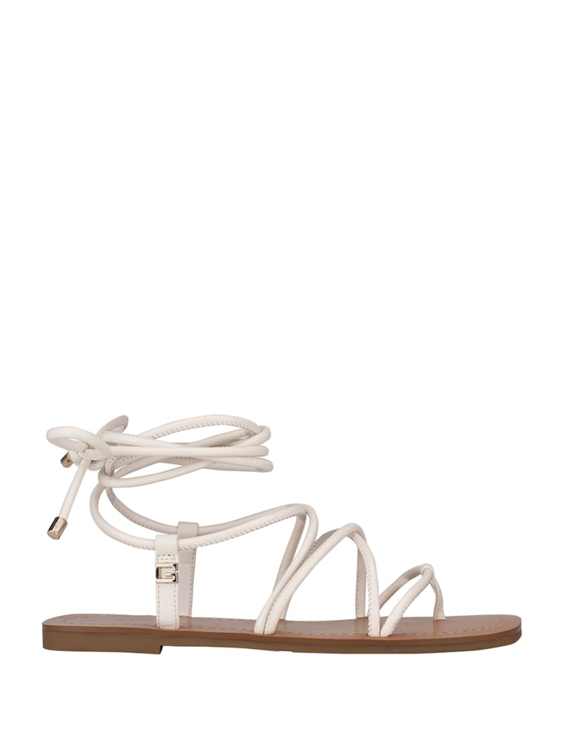 Guess Cristen Lace-Up Flat Women's Sandals White | 9760-JOXGQ