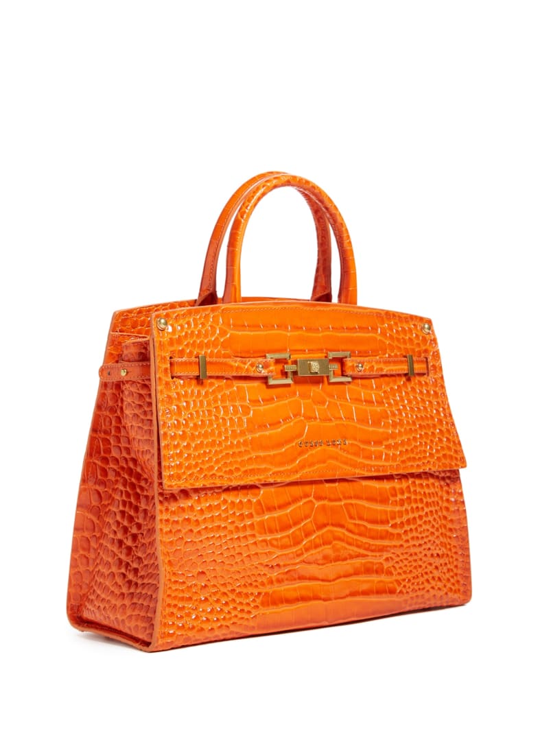 Guess Cristina Croc Leather Women's Satchel Bags Orange | 0381-QIVKP