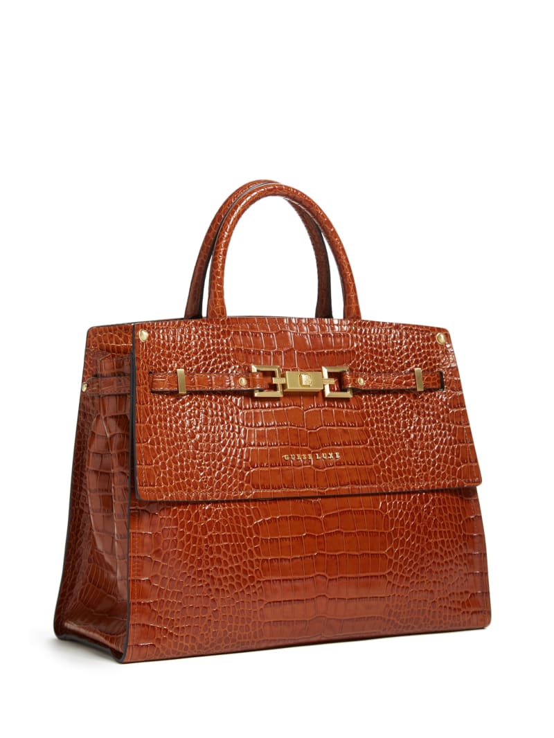 Guess Cristina Croc Leather Women's Satchel Bags Brown | 0598-VRYSF