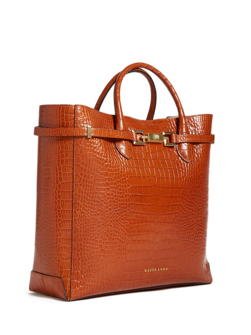 Guess Cristina Croc Leather Women's Tote Bags Brown | 1987-LQAED