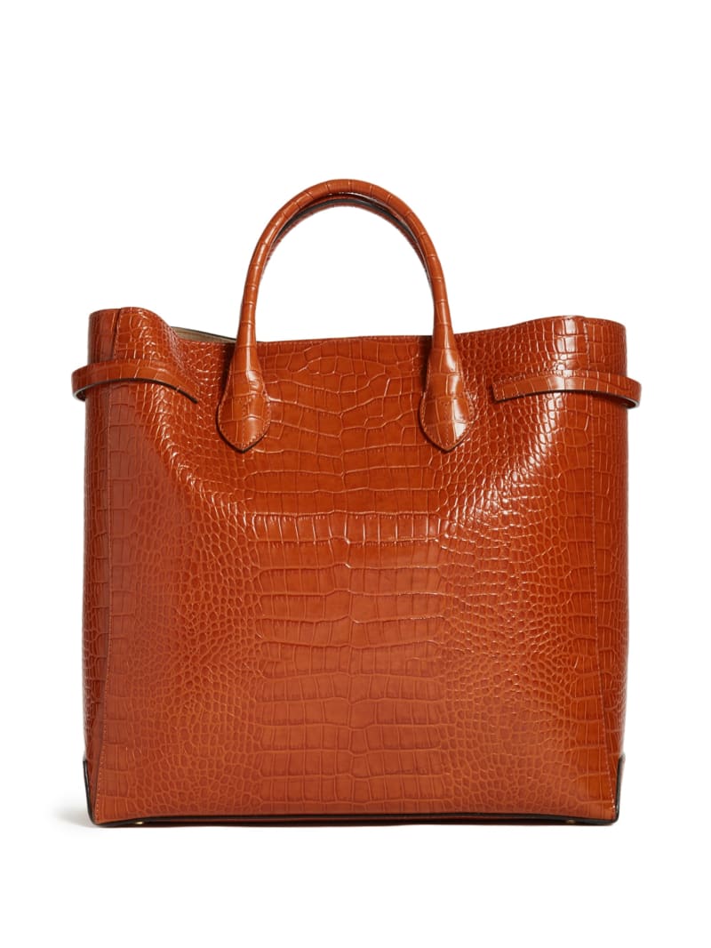 Guess Cristina Croc Leather Women's Tote Bags Brown | 1987-LQAED