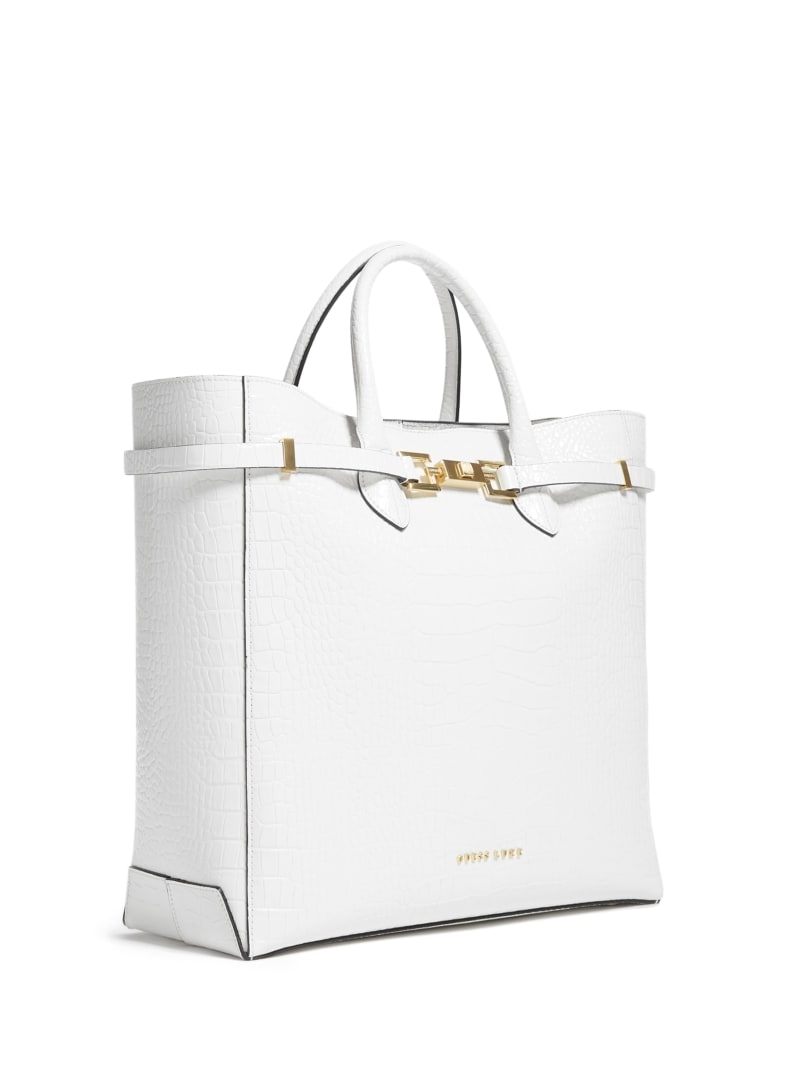 Guess Cristina Croc Leather Women's Tote Bags White | 7831-IXWEK