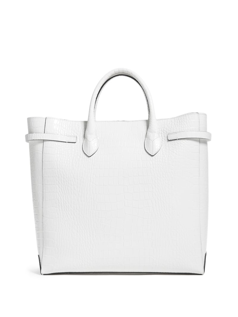 Guess Cristina Croc Leather Women's Tote Bags White | 7831-IXWEK