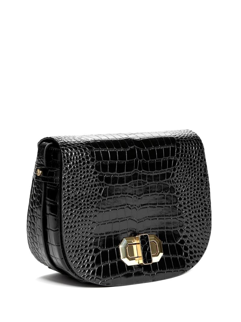 Guess Crocodile Saddle Women's Handbag Black | 3807-JIVGB