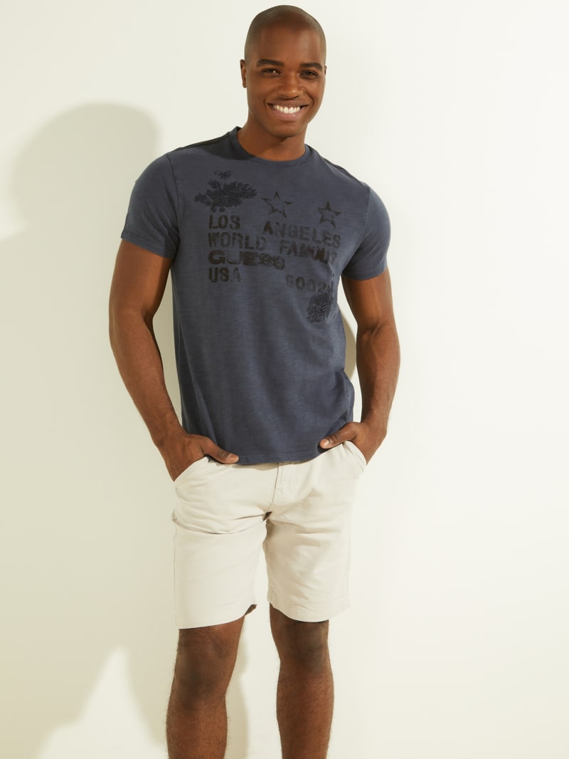 Guess David Embroidered Tee Men's T Shirts Blue | 1032-PCTOW