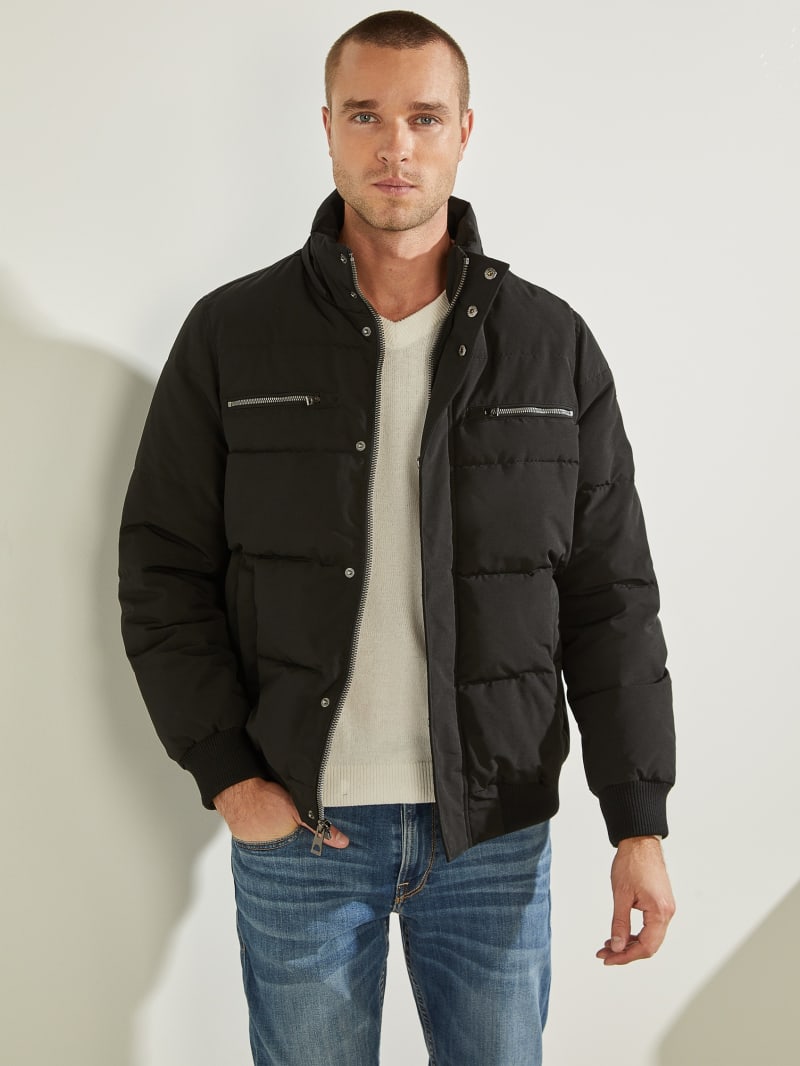 Guess David Puffer Men's Jackets Black | 8741-TOZSX