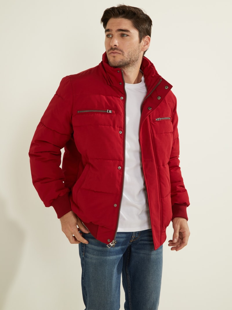 Guess David Puffer Men's Jackets Red | 5319-KPNCS