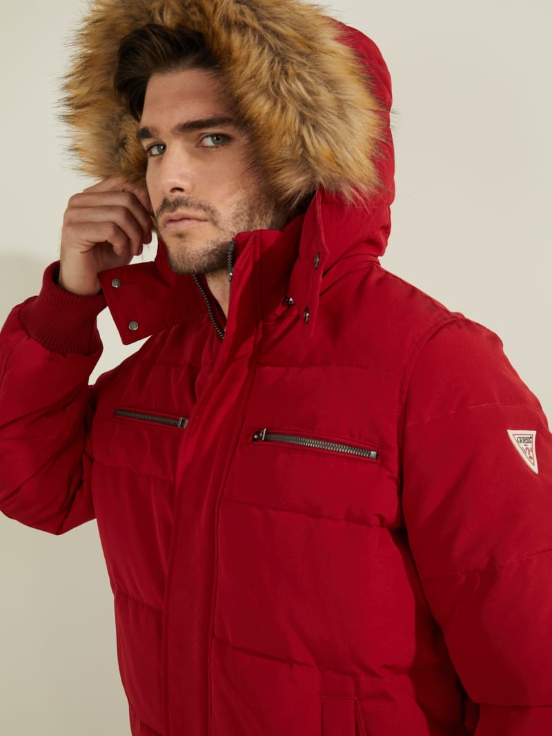 Guess David Puffer Men's Jackets Red | 5319-KPNCS