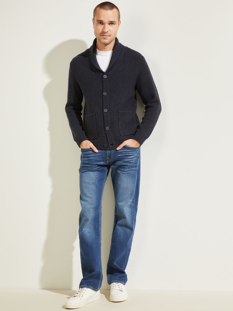 Guess Declan Shawl Cardigan Men's Sweaters Deep Blue | 6472-OQEFM