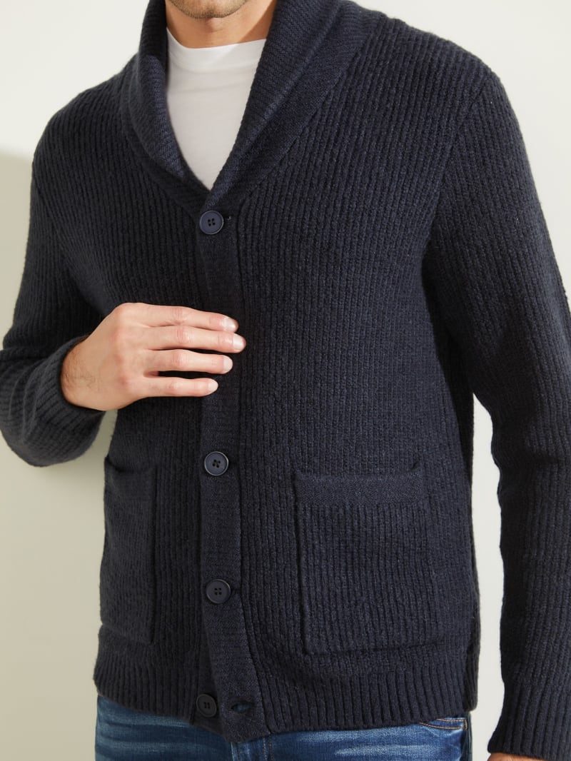 Guess Declan Shawl Cardigan Men's Sweaters Deep Blue | 6472-OQEFM