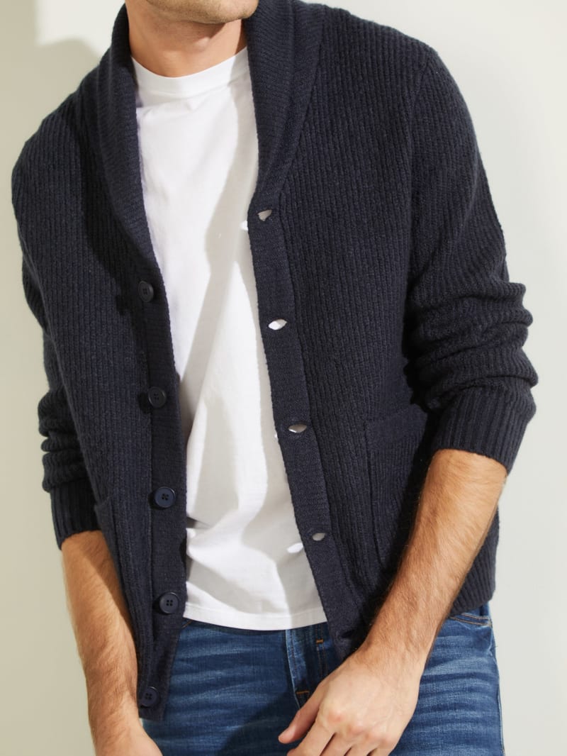 Guess Declan Shawl Cardigan Men's Sweaters Deep Blue | 6472-OQEFM