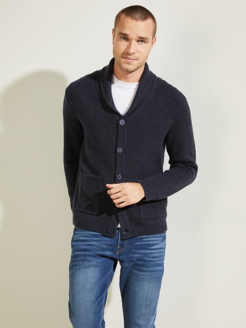 Guess Declan Shawl Cardigan Men\'s Sweaters Deep Blue | 6472-OQEFM