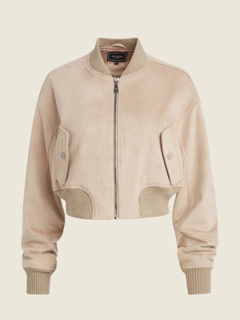 Guess Detta Faux-Suede Bomber Women's Jackets Beige | 1594-FATOE