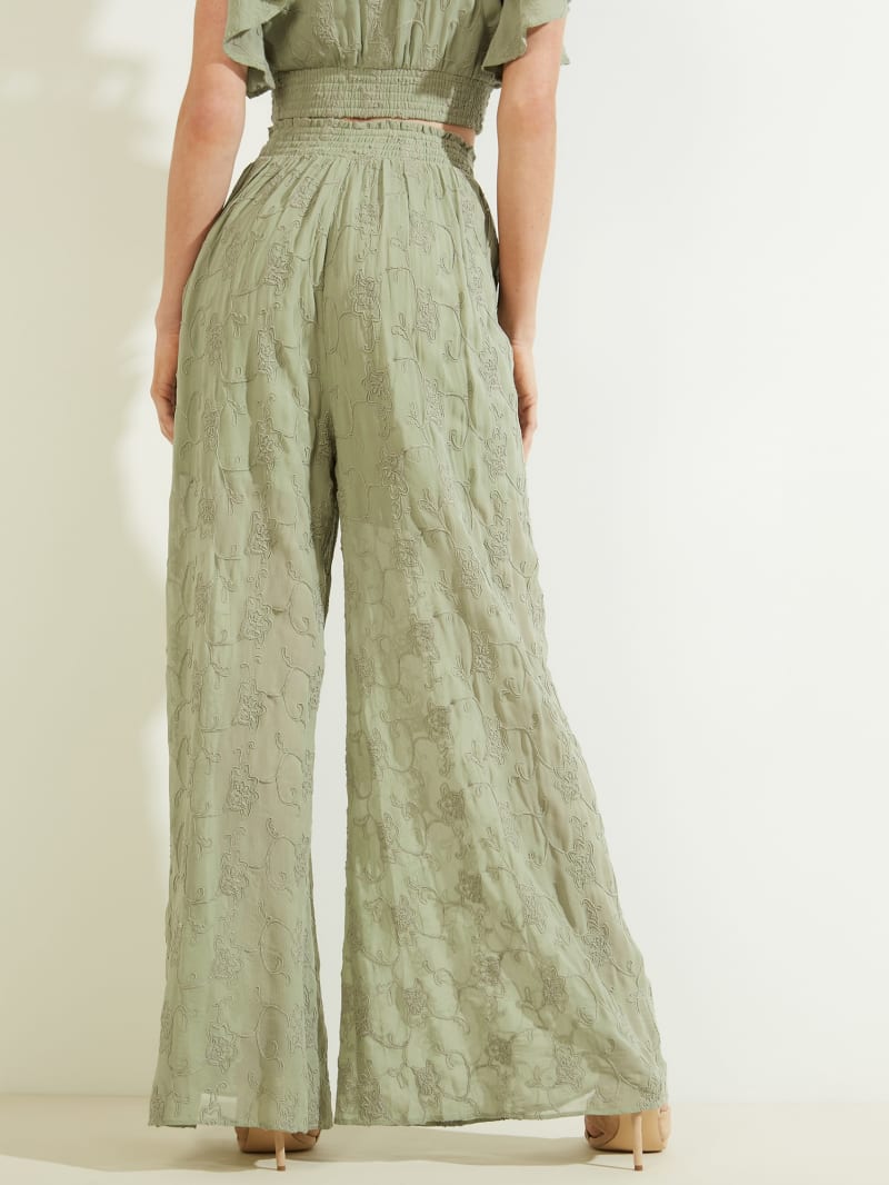 Guess Dexie Embroidered Palazzos Women's Pants Light Green | 9480-JXVEY