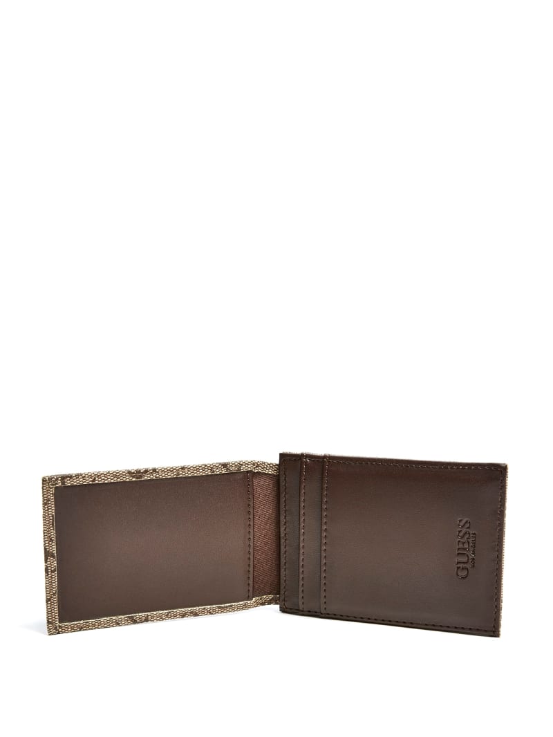 Guess Don Logo-Print Magnetic Card Case Women's Wallets Brown | 0423-DKCHA