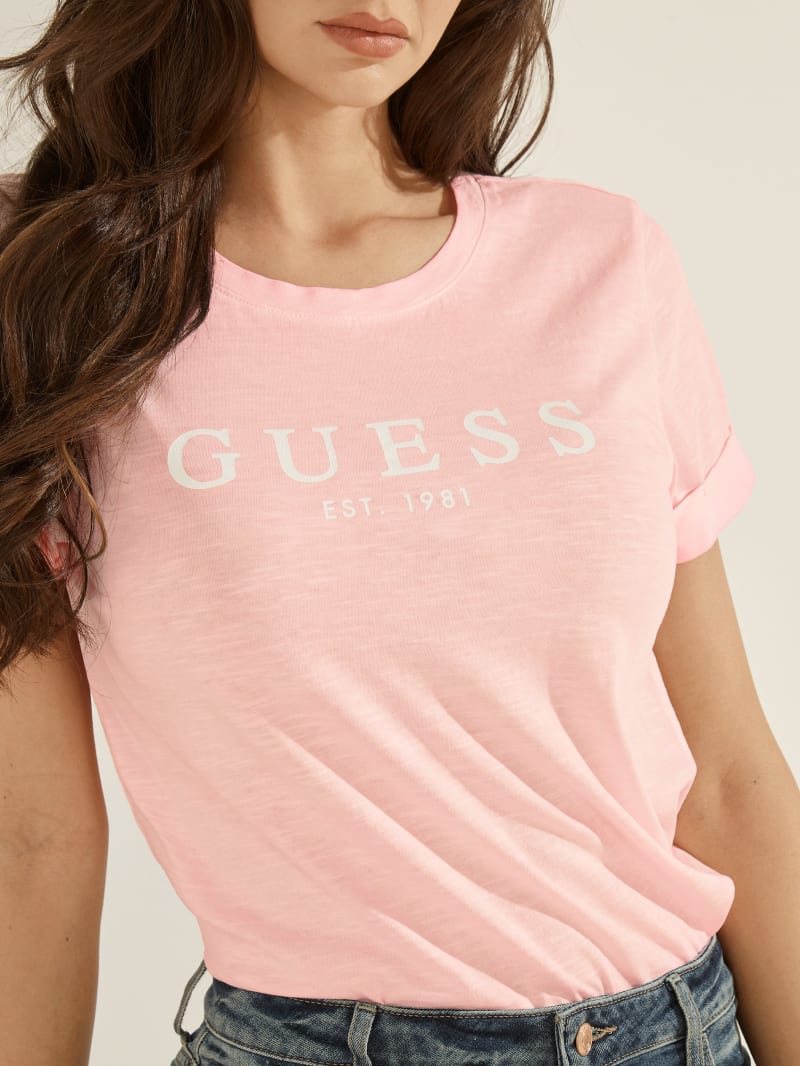 Guess Eco 1981 Rolled Cuff Logo Tee Women's Tops Multicolor | 2643-JNQGU