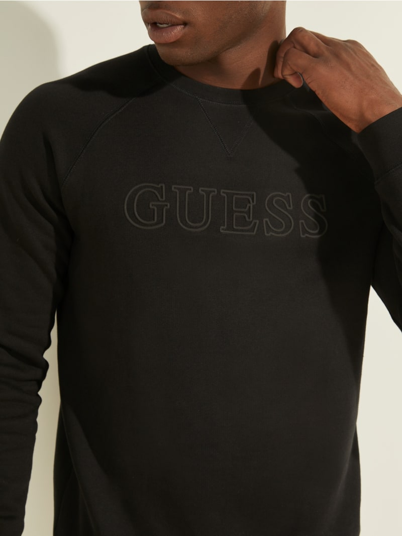 Guess Eco Aldwin Logo Crew Men's Sweatshirts Black | 2650-BNZRC