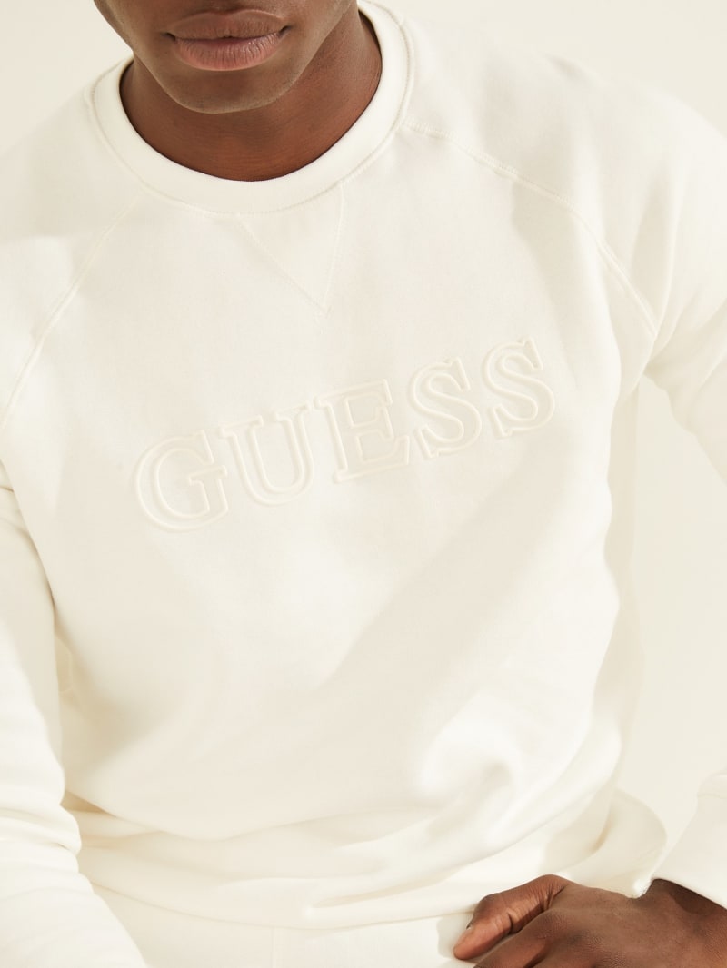 Guess Eco Aldwin Logo Crew Men's Sweatshirts White | 5784-DWACM