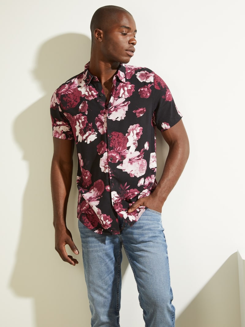 Guess Eco Blackout Floral Men\'s Shirts Flower | 7413-MACBT