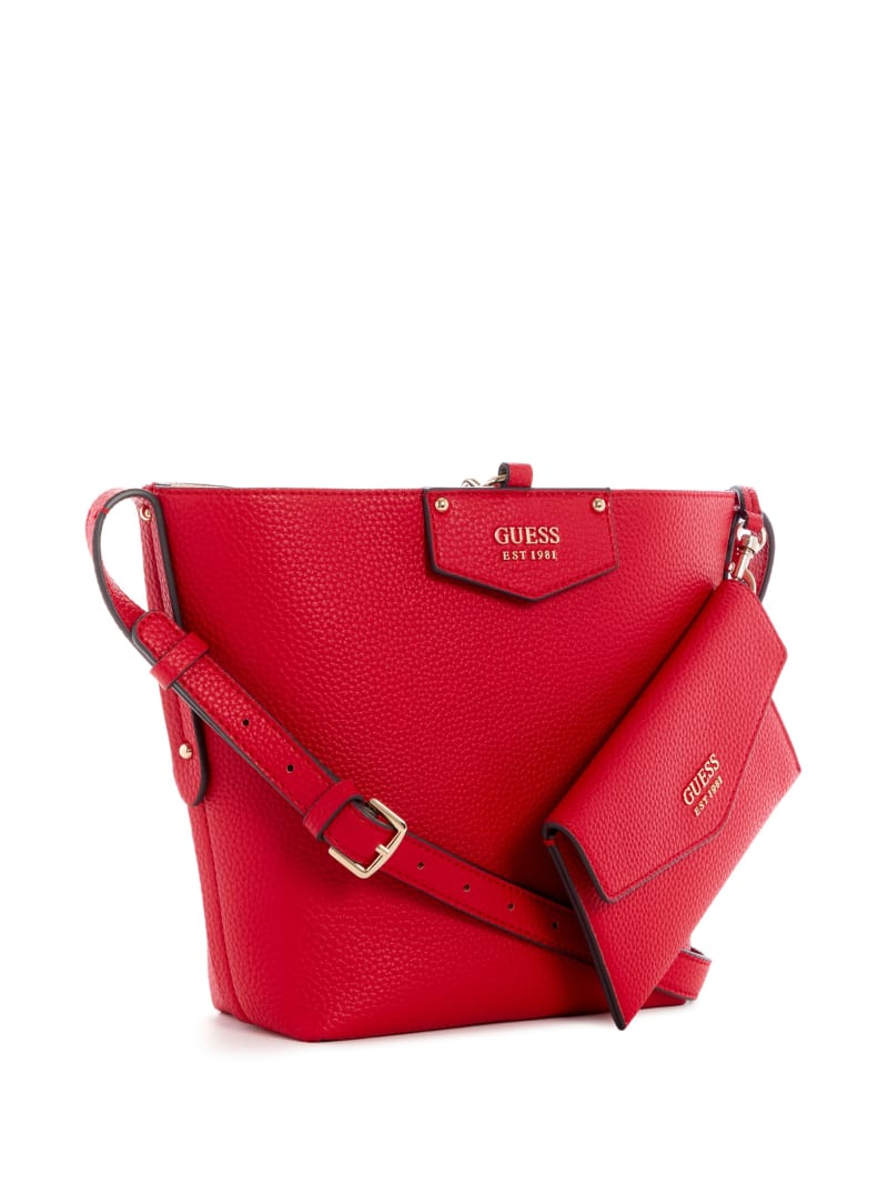 Guess Eco Brenton Bucket Women's Shoulder Bags Red | 9742-WFQXT