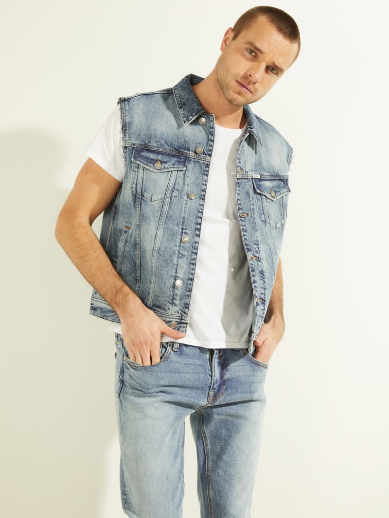 Guess Eco Dillon Denim Vest Men's Jackets Blue | 8465-IHOSV