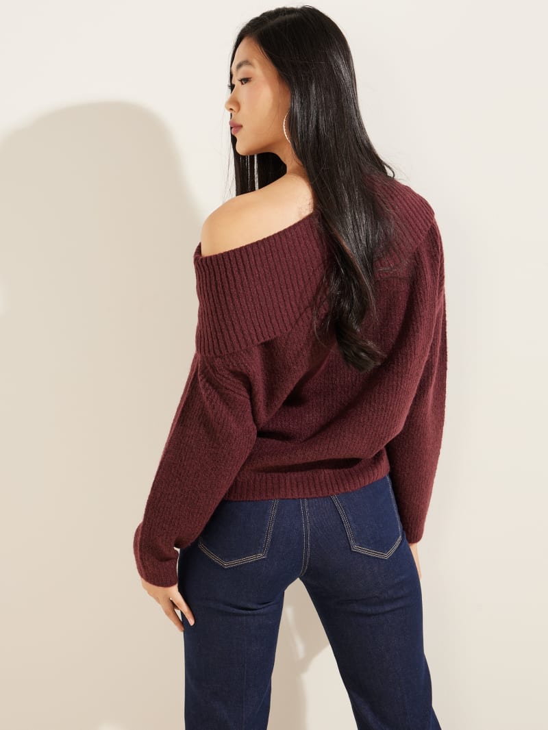 Guess Eco Gerri Off-the-Shoulder Women's Sweaters Burgundy | 3579-PTYXA