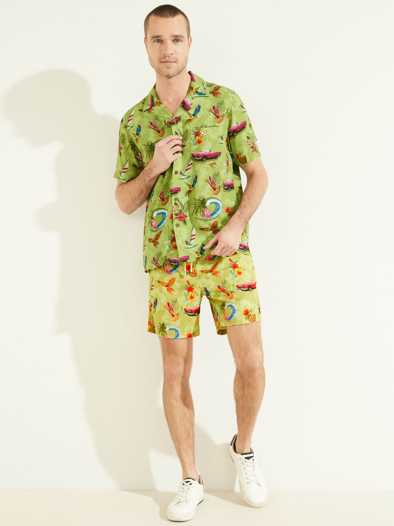 Guess Eco Hawaii Woven Swim Trunks Men's Swimwear Flower | 4309-JVYSM