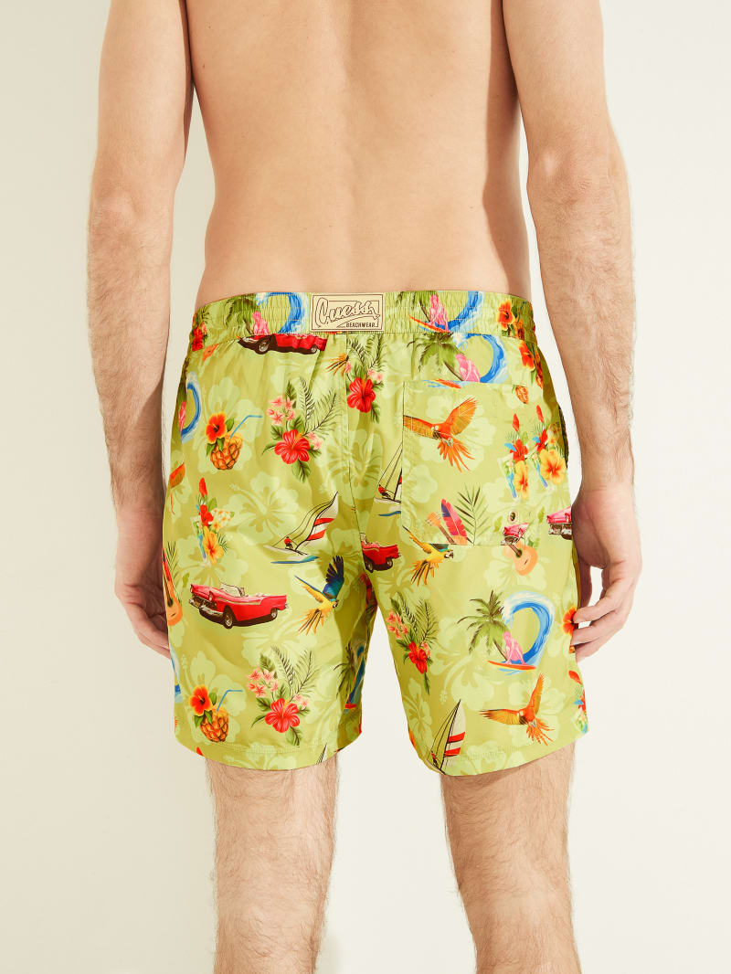 Guess Eco Hawaii Woven Swim Trunks Men's Swimwear Flower | 4309-JVYSM