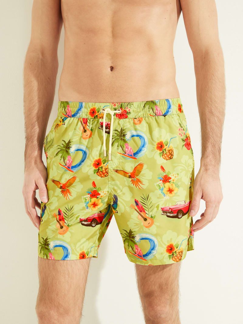 Guess Eco Hawaii Woven Swim Trunks Men\'s Swimwear Flower | 4309-JVYSM