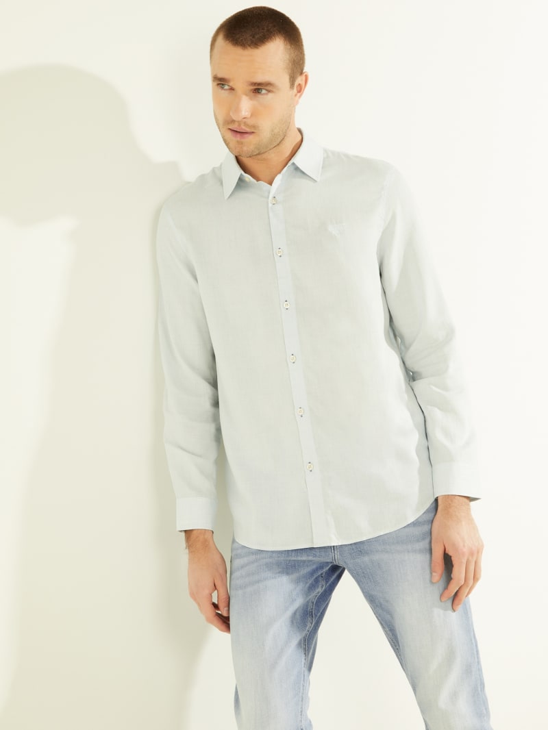 Guess Eco Linen Collins Men\'s Shirts Mint | 8631-MPLQW