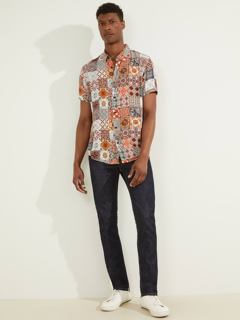 Guess Eco Mosaic Rayon Men's Shirts Multicolor | 9478-MHGYP