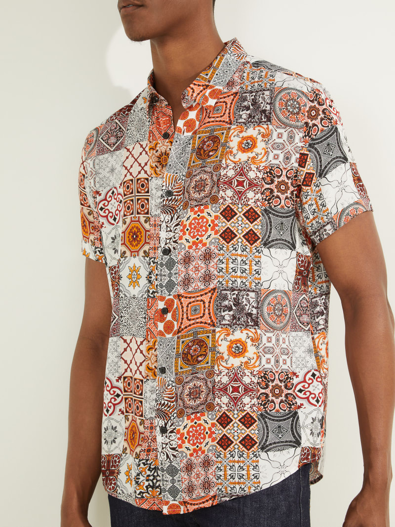 Guess Eco Mosaic Rayon Men's Shirts Multicolor | 9478-MHGYP