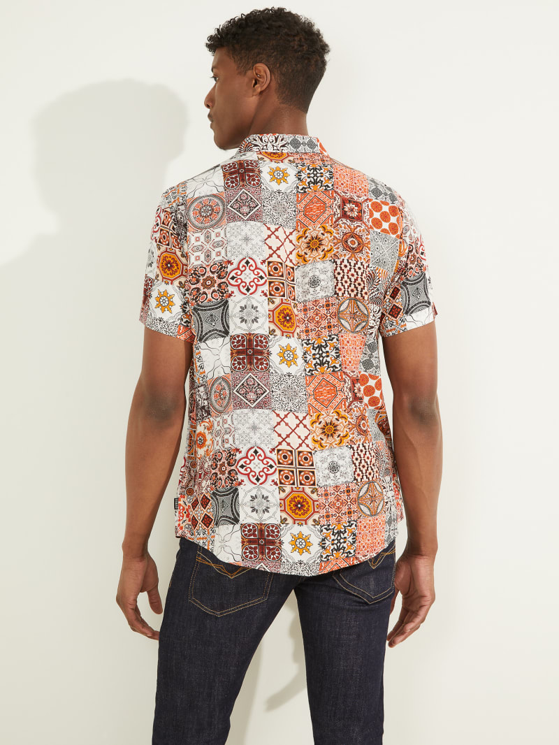 Guess Eco Mosaic Rayon Men's Shirts Multicolor | 9478-MHGYP