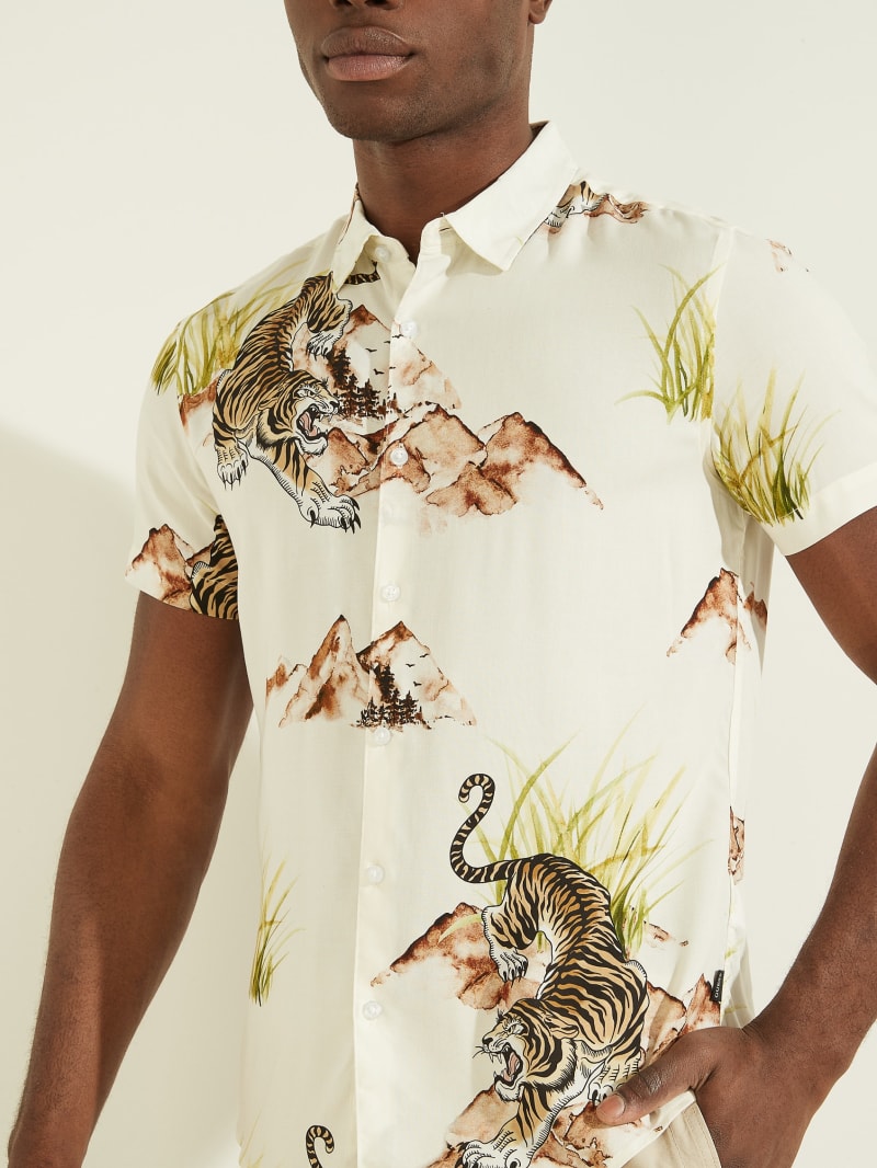 Guess Eco Mountain Tiger Men's Shirts Beige | 8634-PNQMV