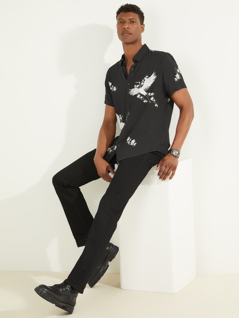 Guess Eco Rayon Crane Men's Shirts Black | 3168-ILSVR