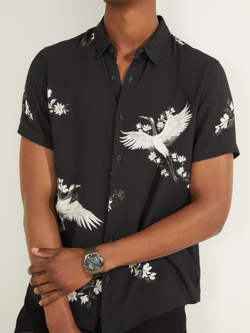 Guess Eco Rayon Crane Men's Shirts Black | 3168-ILSVR