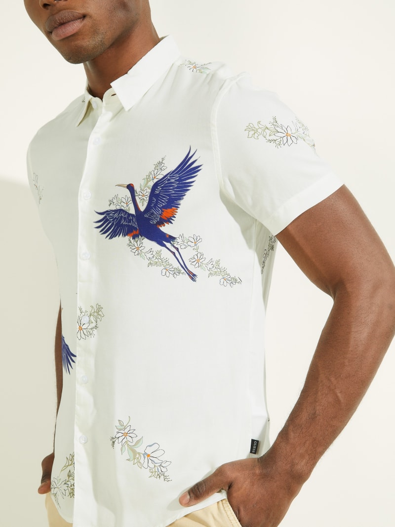 Guess Eco Rayon Crane Men's Shirts White | 0738-ONPSH