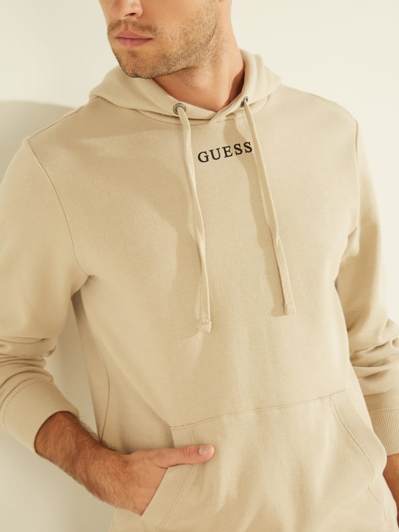 Guess Eco Roy Embroidered Logo Men's Hoodie Beige | 0648-RPJAW