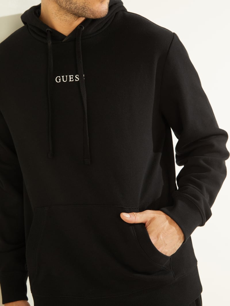 Guess Eco Roy Embroidered Logo Men's Hoodie Black | 1674-JIBWR