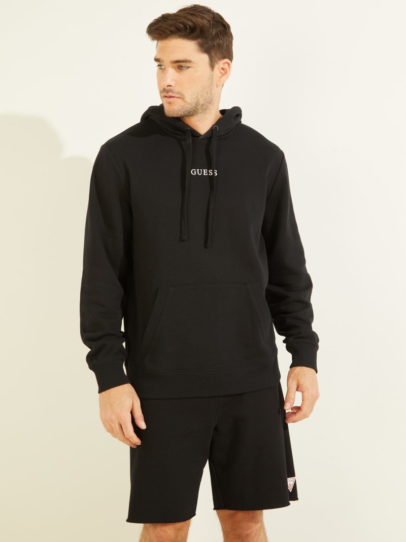 Guess Eco Roy Embroidered Logo Men\'s Hoodie Black | 1674-JIBWR