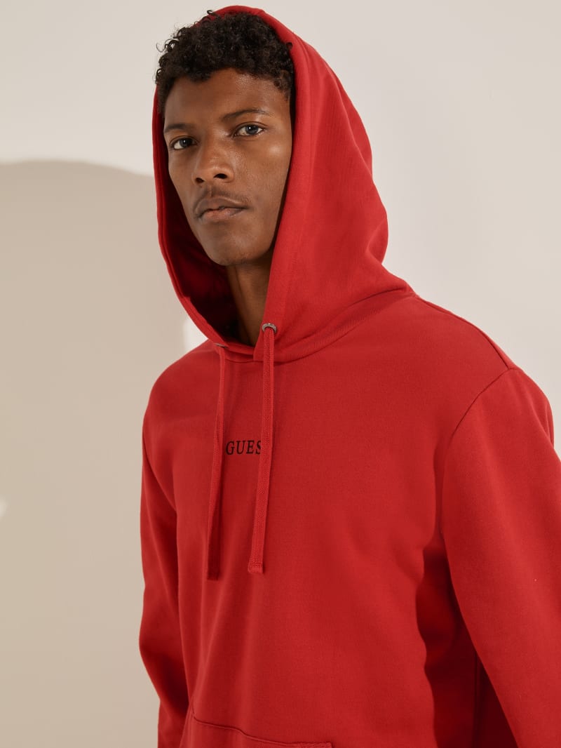 Guess Eco Roy Embroidered Logo Men's Hoodie Red | 4150-BSJZY