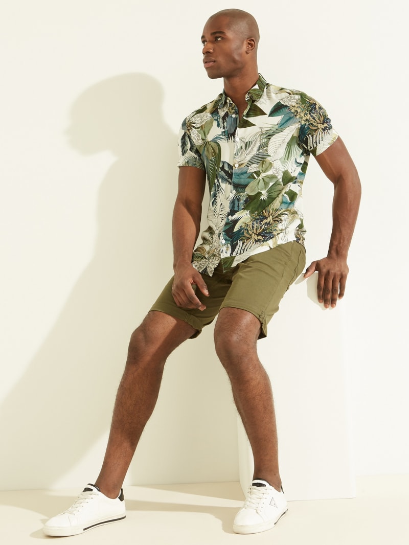 Guess Eco Summer Leaves Men's Shirts Olive | 0532-ZAYWG