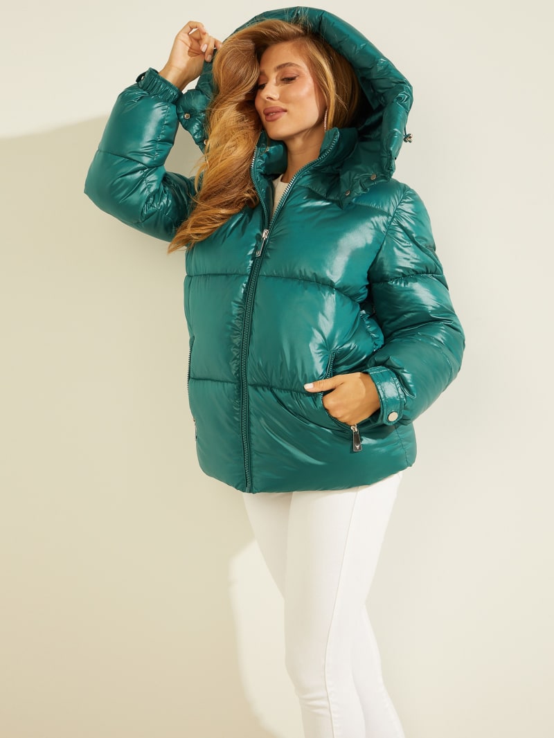 Guess Eliza Puffer Women's Jackets Turquoise | 3546-KHRVW