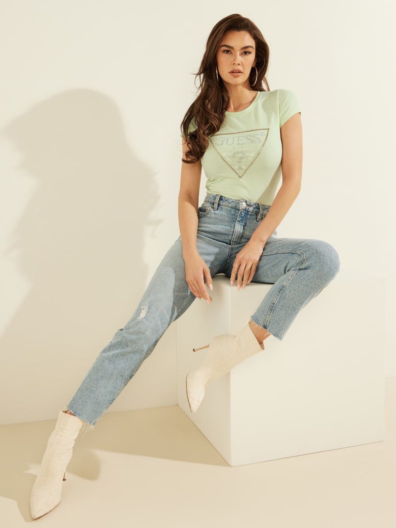 Guess Embellished Logo Tee Women's Tops Mint | 4295-SCDNW