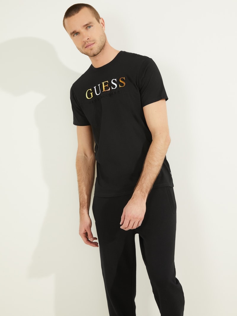 Guess Embossed Logo Tee Men\'s T Shirts Black | 8973-ZYHSM