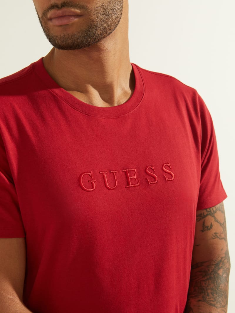 Guess Embroidered Logo Tee Men's T Shirts Red | 9682-SQOIH