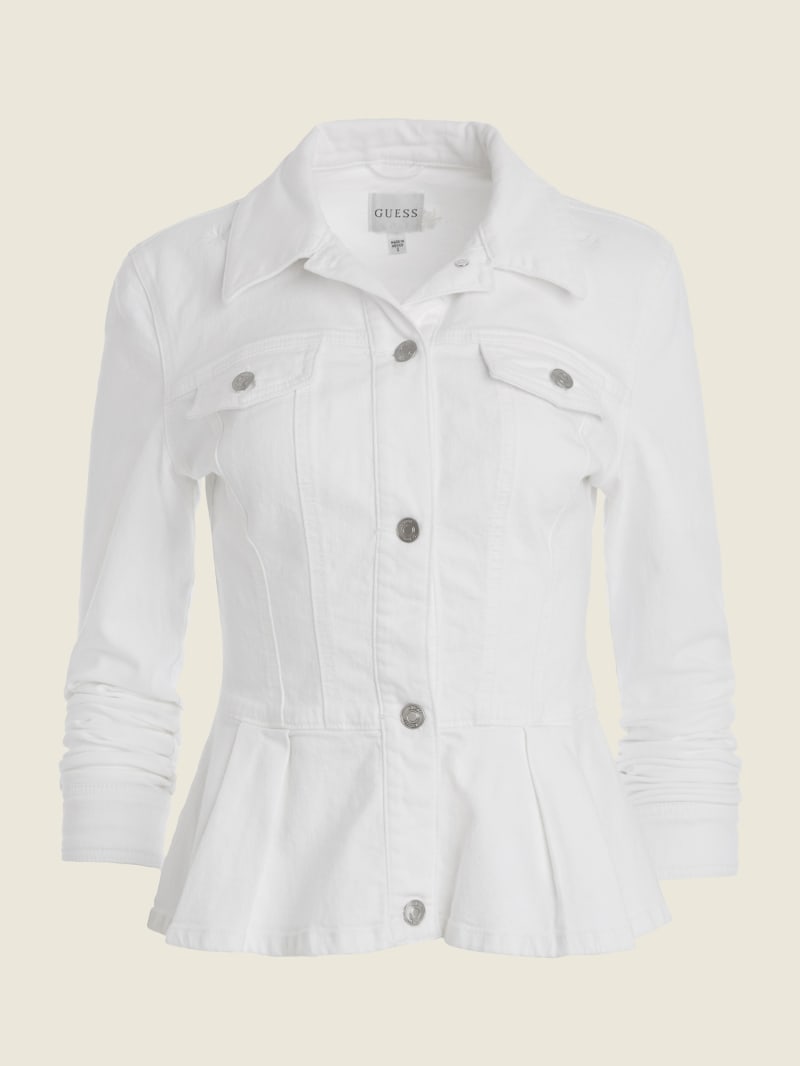 Guess Embroidered Peplum Denim Women's Jackets White | 4975-IPRKX