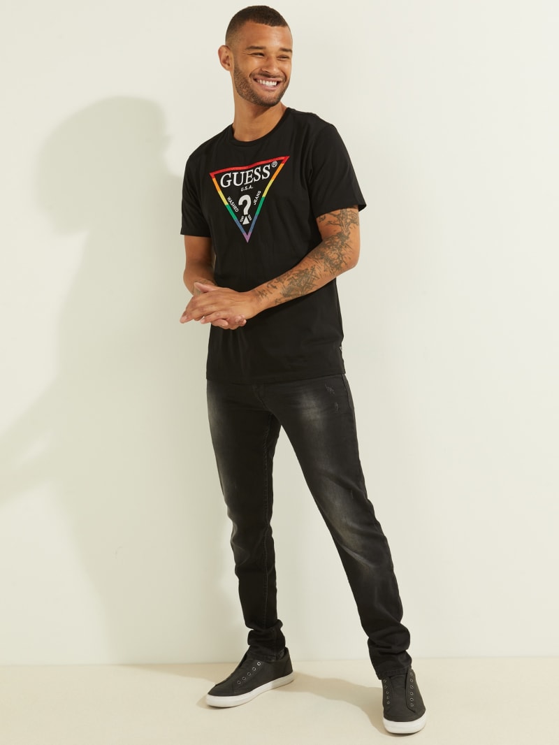 Guess Embroidered Rainbow Logo Tee Men's T Shirts Black | 8154-AOYLK